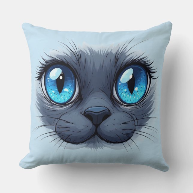 Coussin Illustration de visage de chat aux yeux bleus (Recto)