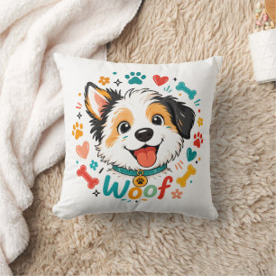 Coussin Illustration de visage de chiot mignon Woof
