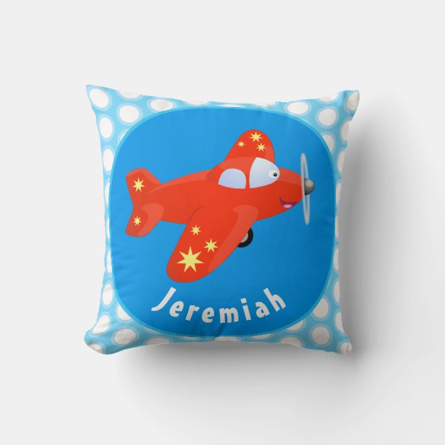 Coussin Illustration de vol d'avion rouge mou (Recto)