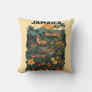 Coussin Illustration de voyage à la Jamaïque de style vint