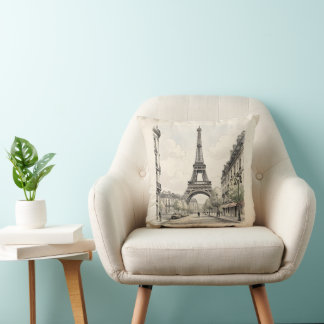Coussin Illustration de voyage antique vintage de Paris