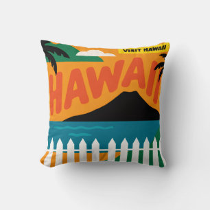 Coussin Illustration de voyage des îles hawaïennes rétro v
