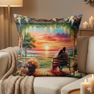 Coussin Illustration de vue sur porche au coucher du solei