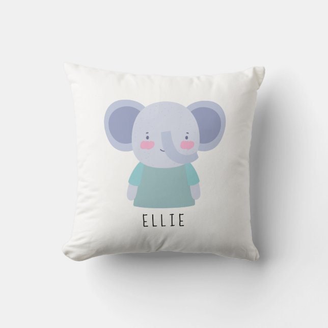 Coussin Illustration d'éléphant mignon - personnalisable (Recto)