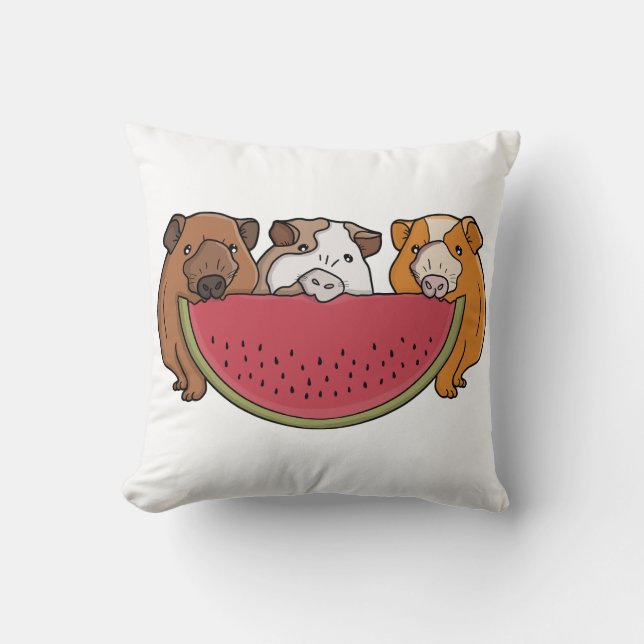Coussin Illustration des Cochons de Guinée et de la pastèq (Recto)