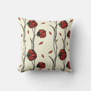 Coussin Illustration des fleurs rouges vintages