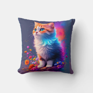 Coussin Illustration détaillée Visage minuscule chat
