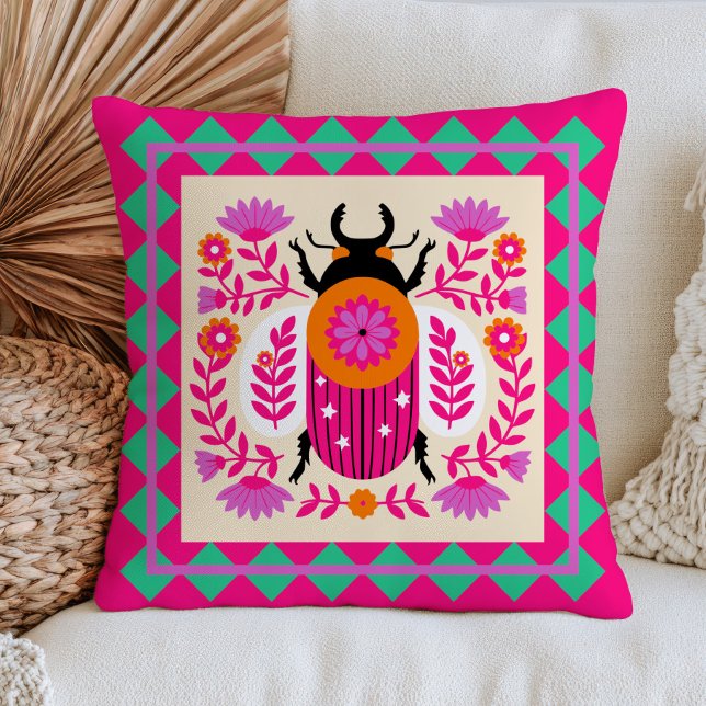 Coussin Illustration d'insecte coléoptère floral Fuchsia r (Créateur téléchargé)