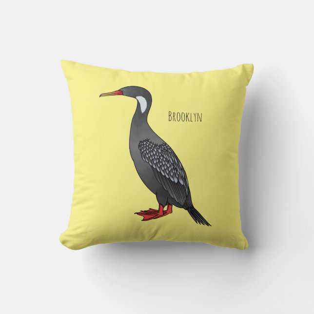 Coussin Illustration d'oiseau cormoran à pattes rouges (Recto)
