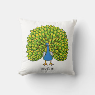 Coussin Illustration d'oiseau de paon brillant