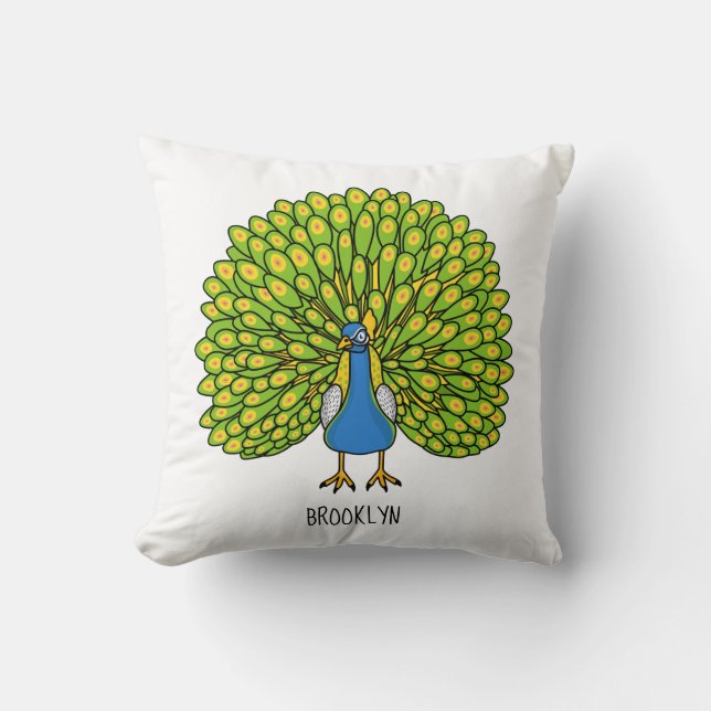 Coussin Illustration d'oiseau de paon brillant (Recto)