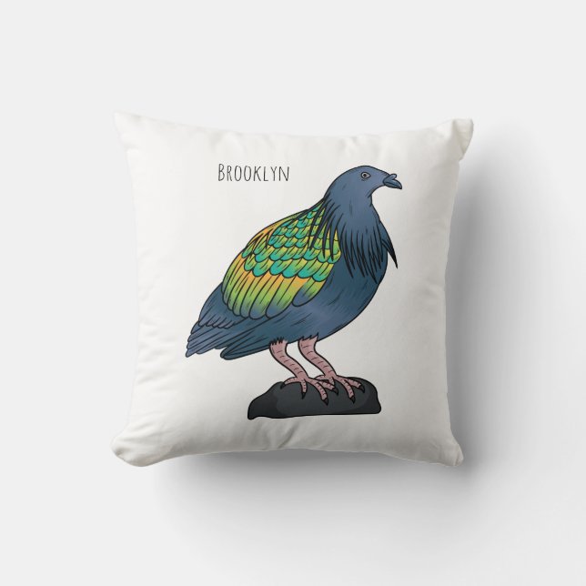 Coussin Illustration d'oiseau de pigeon de Nicobar (Recto)