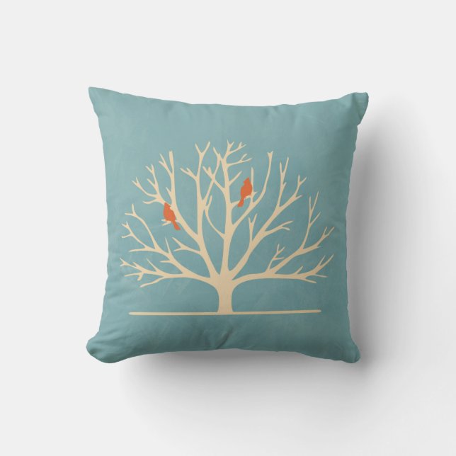 Coussin Illustration d'Oiseaux oranges modernes dans un gr (Recto)