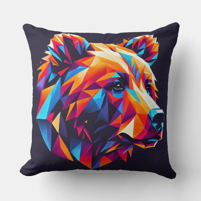 Coussin Illustration d'ours géométrique aux couleurs vives (Recto)