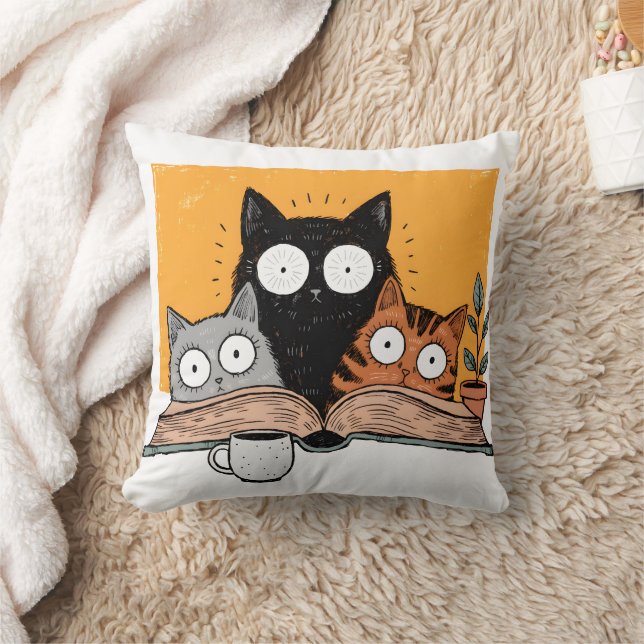 Coussin Illustration drôle de chats en lecture (Couverture)