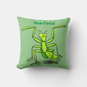 Coussin Illustration drôle de mante verte en prière