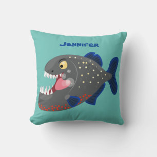 Coussin Illustration drôle de piranha affamée