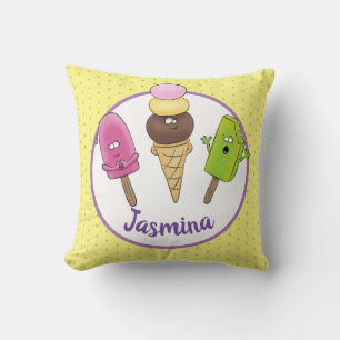Coussin Illustration drôle de popsicles et de crème glacée
