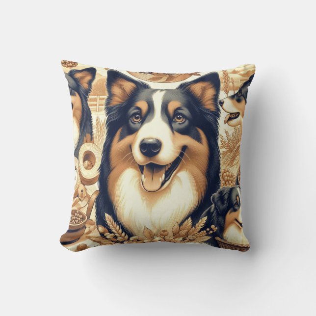 Coussin Illustration du berger australien rétro (Recto)