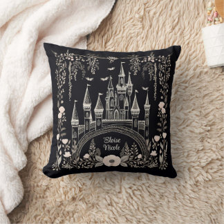 Coussin Illustration du château de Fairytale noir et blanc
