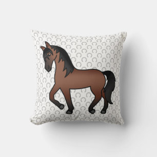 Coussin Illustration du dessin animé du Cheval Trotting Br