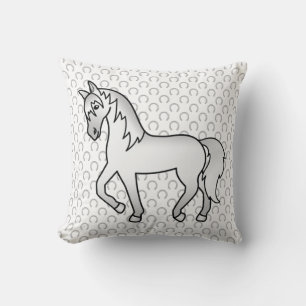 Coussin Illustration du dessin mignon Cheval Trotting Grey