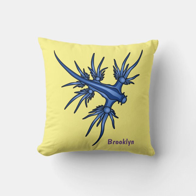 Coussin Illustration du dragon bleu des limaces de mer (Recto)