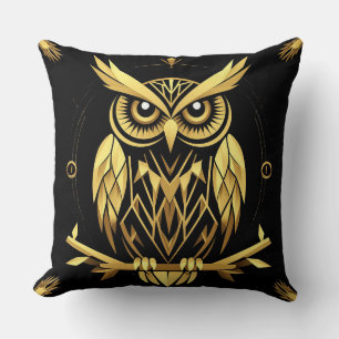 Coussin Illustration du hibou géométrique d'or