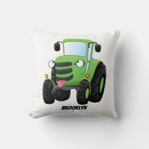 Coussin Illustration du joli joyeux tracteur agricole vert