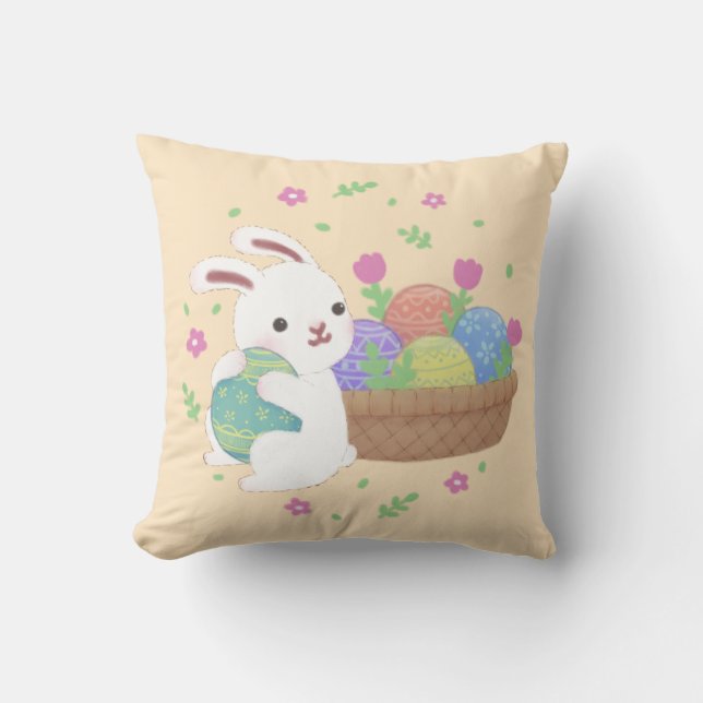 Coussin Illustration du lapin de Pâques mignon (Recto)