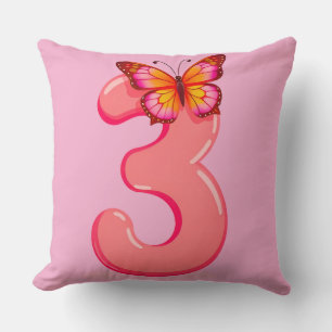 Coussin Illustration du numéro trois rose vif