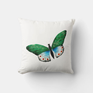 Coussin Illustration du papillon vert bleu vintage
