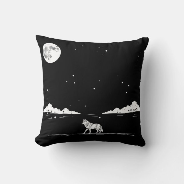 Coussin Illustration du paysage de la lune de loup nocturn (Recto)