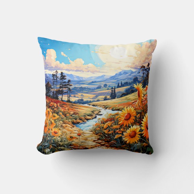 Coussin Illustration du paysage des Prairies (Recto)