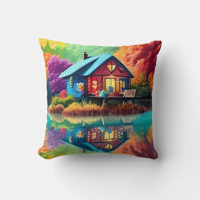 Coussin Illustration du paysage naturel avec le chalet du  (Recto)