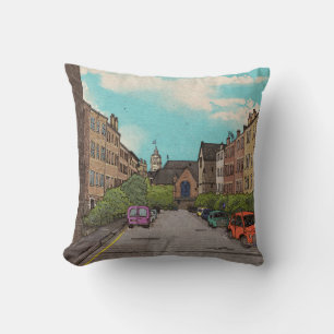 Coussin Illustration du paysage urbain du centre-ville d'É