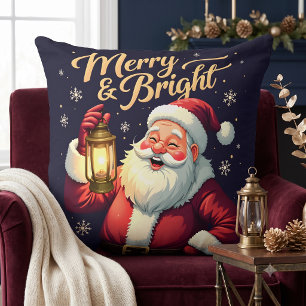 Coussin Illustration du Père Noël tenant une lanterne Merr