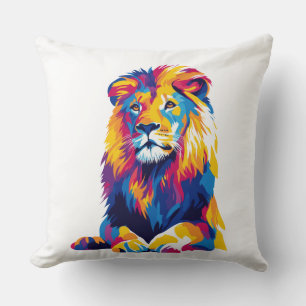 Coussin Illustration du portrait de Lion Peinture aquarell