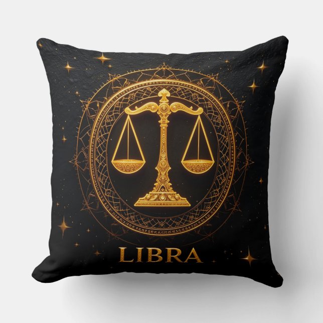 Coussin Illustration du signe du zodiaque Balance dorée (Recto)