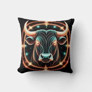 Coussin Illustration du Taureau avec éclairage néon