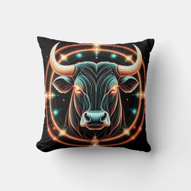 Coussin Illustration du Taureau avec éclairage néon (Recto)