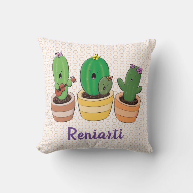 Coussin Illustration du trio de cactus à chant mignon (Recto)