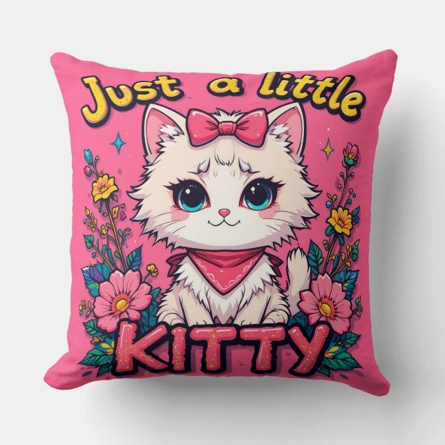 Coussin Illustration d'un adorable chaton blanc (Recto)