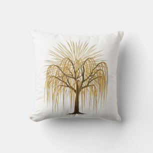 Coussin Illustration d'un arbre saule pleureur doré