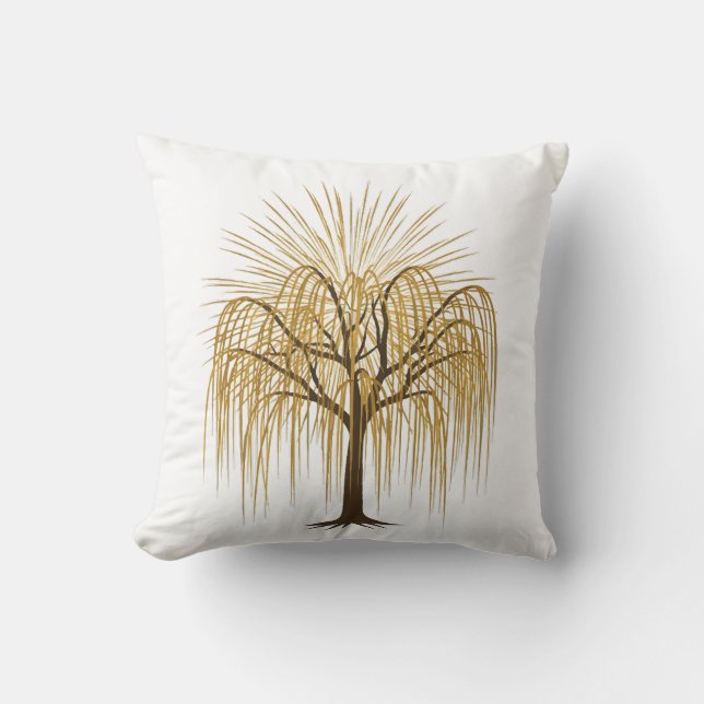 Coussin Illustration d'un arbre saule pleureur doré (Recto)