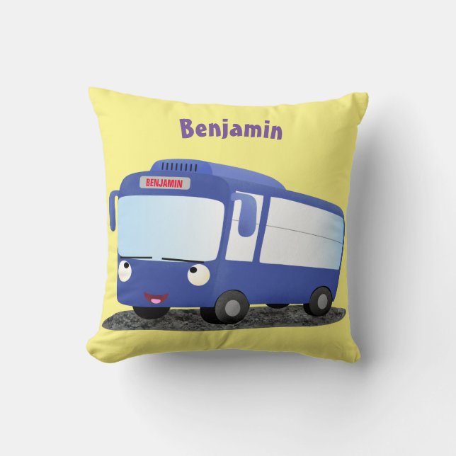 Coussin Illustration d'un bus moderne bleu mignon (Recto)