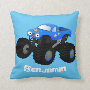Coussin Illustration d'un camion monstre bleu mou