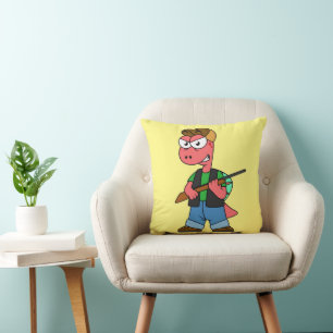 Coussin Illustration D'Un Chasseur De Spinosaure Avec Arme