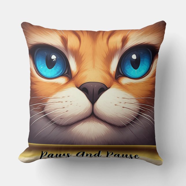 Coussin Illustration d'un chat mignon aux yeux bleus brill (Recto)