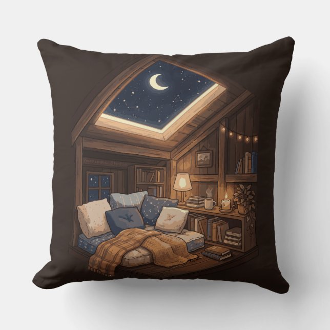Coussin Illustration d'un coin de lecture confortable dans (Recto)
